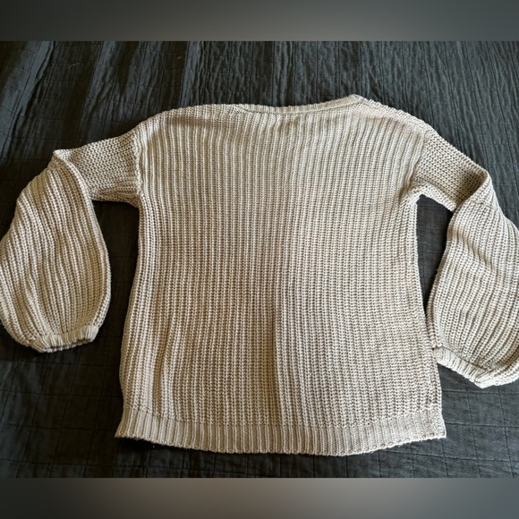 Amuse Society Ribber Beige‎ Bubble Sleeve Sweater Size M - Picture 6 of 6